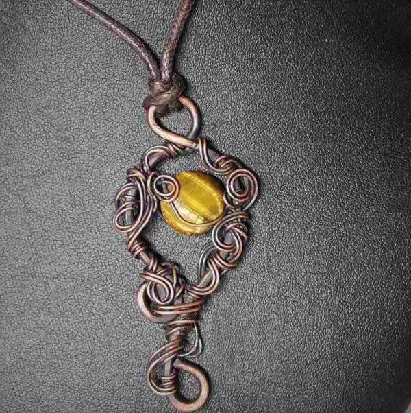 wire wrapped Tiger Eye unisex pendant