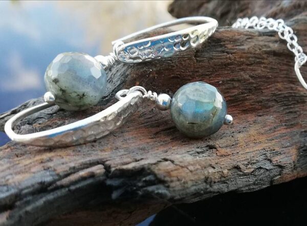 grey and blue Labradorite sterling silver fancy earrings