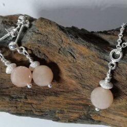 peach sunstone sterling silver necklace and earring set