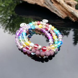 rainbow colour bracelet stacked on top of each other