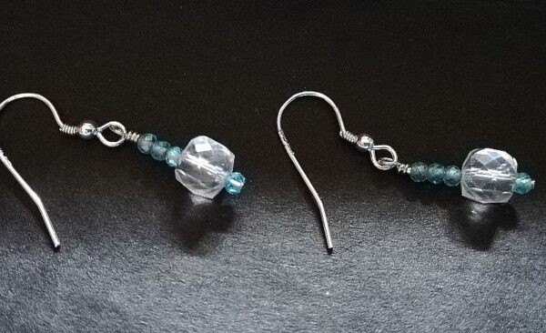 clear quartz cubes, faceted sky blue apatite, sterling silver earrings.