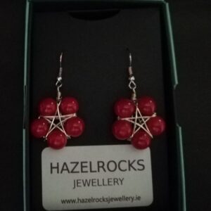 red quartzite pentagram earrings