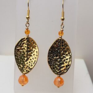 orange beads, big twist gold bead, earrings