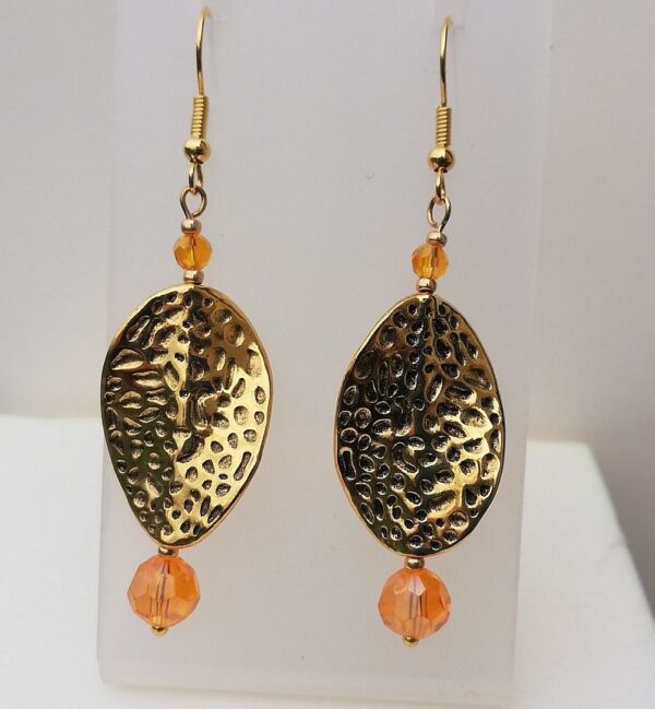 orange beads, big twist gold bead, earrings