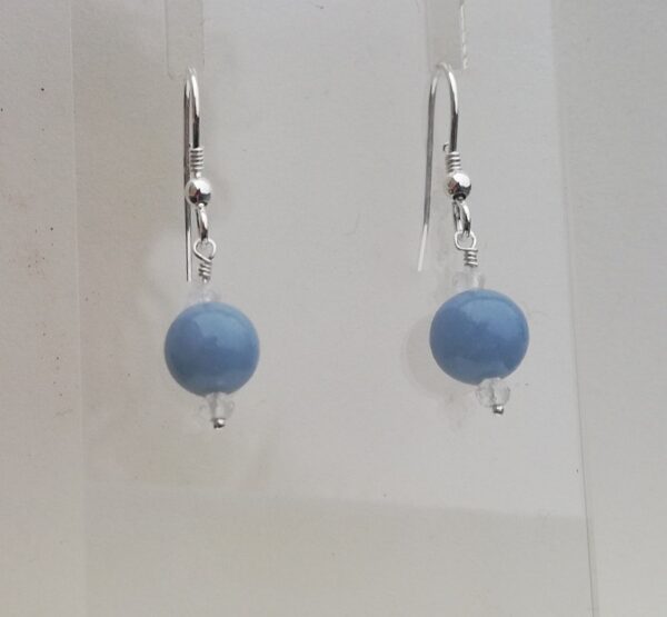 blue stone with small clear stone earrings. Sterling silver.