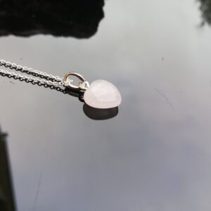 small rose quartz pink heart on sterling silver chain