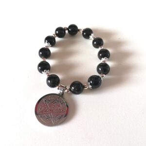 black stone bracelet with silver Tetragrammaton charm