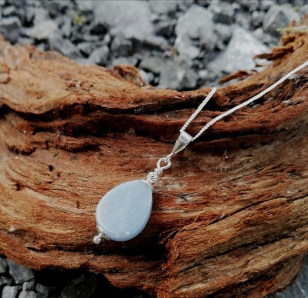 blue drop stone on sterling silver chain