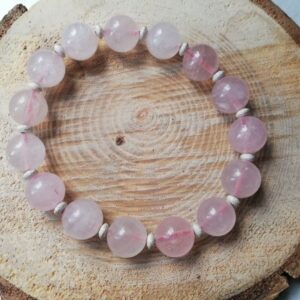 large rose quartz bracelet with sterling silver spacers