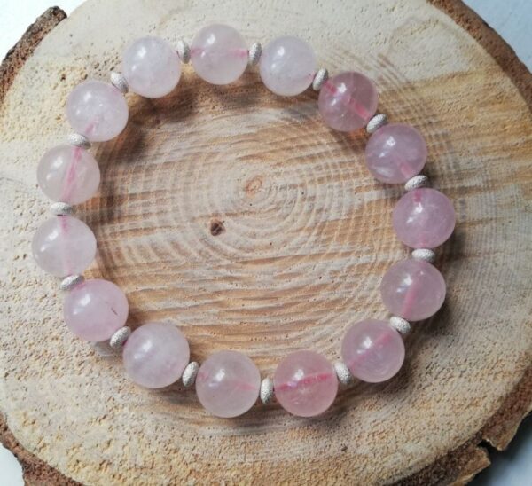 large rose quartz bracelet with sterling silver spacers